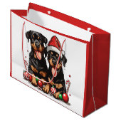 Kerst Rottweiler Dog Santa Groot Cadeauzakje (Voorkant Gekanteld)