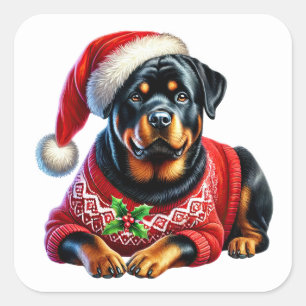 Kerst Rottweiler met een feestelijke trui Vierkante Sticker
