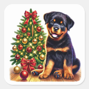 Kerst Rottweiler Puppy van de feestelijke boom Vierkante Sticker