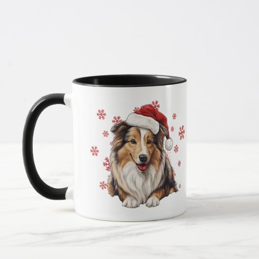 Kerst Rough Collie Hond gepersonaliseerd Mok (Links)