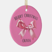 Kerst  Roze Aangepaste Naam Coquette Bow Keramisch Ornament (Rechts)
