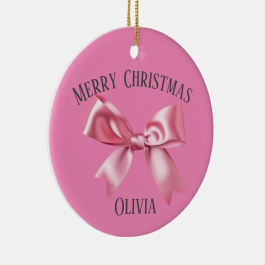 Kerst  Roze Aangepaste Naam Coquette Bow Keramisch Ornament (Rechts)