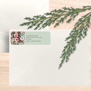 Kerst Roze Bloemenspray Elegant met Monogram Etiket