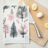 Kerst Roze Boom Abstract Doodles Theedoek (Quarter Fold)