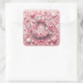 Kerst Roze Candy Canes Balls Krans Vierkante Sticker (Tas)