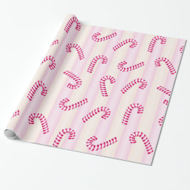 Kerst Roze Candycanes Patroon Cadeaupapier
