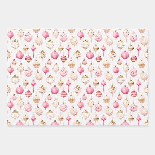 Kerst Roze en gouden Ornamenten Inpakpapier Vel (Voorkant)