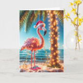 Kerst Roze Flamingo In Verwarrende Lichtjes Kaart (Gele Bloem)