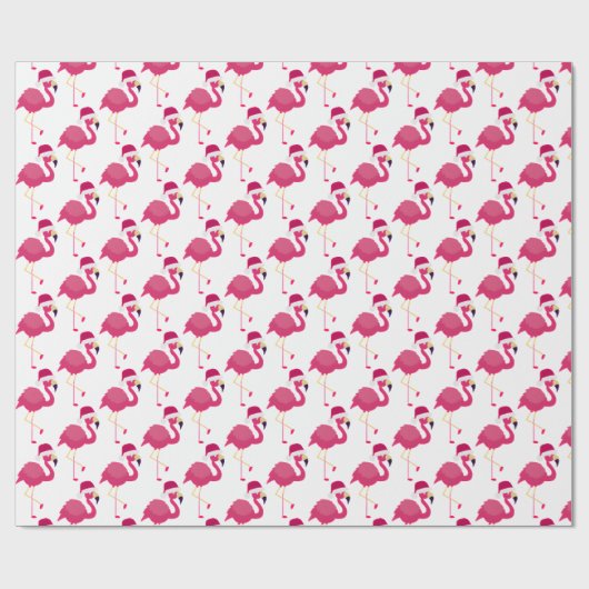 Kerst Roze Flamingo met Santa Hat Cadeaupapier (Vlak)
