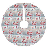 Kerst Roze Flamingo's Schaatsen Kerstboom Rok (Voorkant)