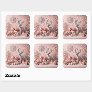 Kerst Roze Glittery Baby Elements Vierkante Sticker