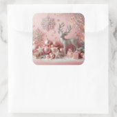 Kerst Roze Glittery Baby Elements Vierkante Sticker (Tas)
