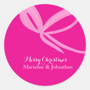 Kerst Roze Helder Gebogen Hand Getekend Ronde Sticker