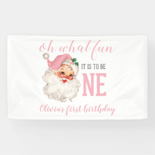 Kerst Roze Kerstman Eerste Verjaardag Spandoek
