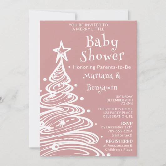 Kerst Roze Meisje Koppels Baby shower Kaart (Voorkant)