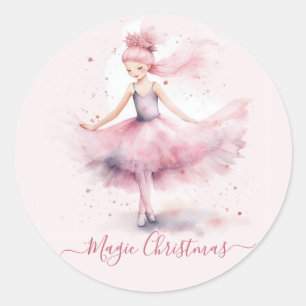 Kerst roze notenkraker ballerina ronde sticker