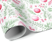 Kerst Roze Ornamenten en gebladerte Cadeaupapier (Rol Hoek)