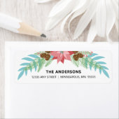 Kerst Roze Poinsettia en dennentakken Etiket (Insitu)