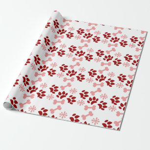 Kerst Roze Rode Hond Kat Pootjes Botten Sneeuwvlok Cadeaupapier