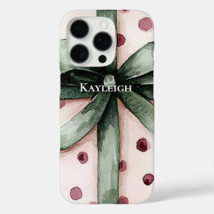 Kerst Roze Stippen Groen Lint & Boog iPhone 16 Pro Hoesje