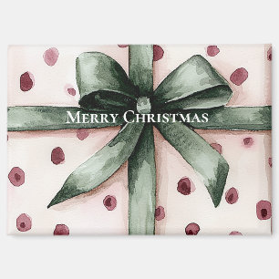 Kerst Roze Stippen Groen Lint & Boog Magneet