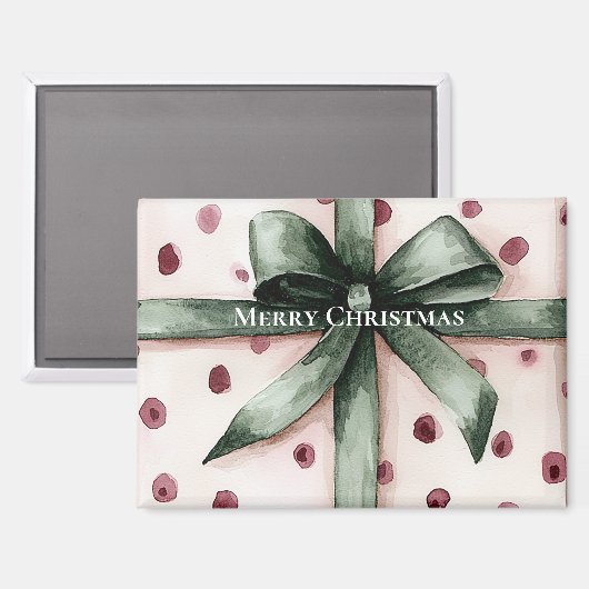 Kerst Roze Stippen Groen Lint & Boog Magneet (Voorkant / Achterkant)