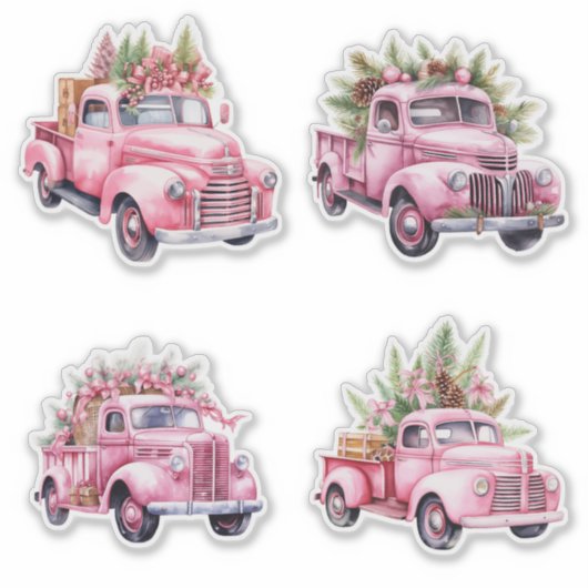 Kerst Roze  Trucks Sticker (Voorkant)