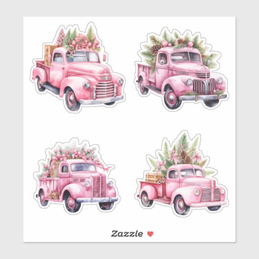 Kerst Roze  Trucks Sticker (Vel)