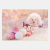 Kerst Roze & Wit Fluffy Snowman Inpakpapier Vel (Voorkant)