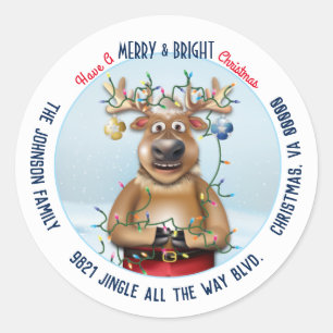Kerst Rudolph de rode neus rendieren adres Ronde Sticker