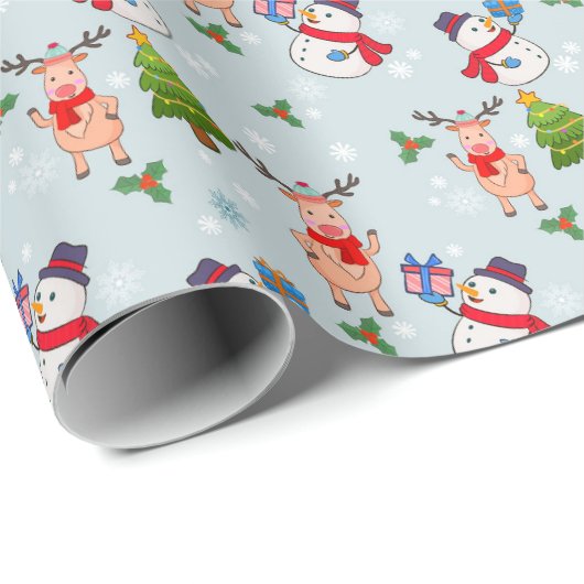 Kerst Rudolph Red Nosed Reindeer Snowmen Cadeaupapier (Rol Hoek)