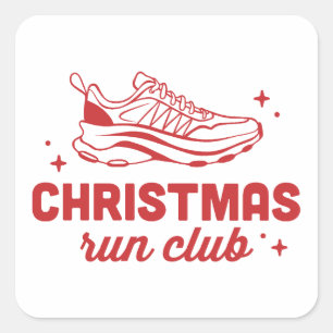 Kerst run club hardloop vrienden familie bij elkaa vierkante sticker