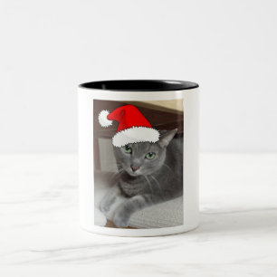 Kerst Russische Blauwe Grijze Kat Tweekleurige Koffiemok