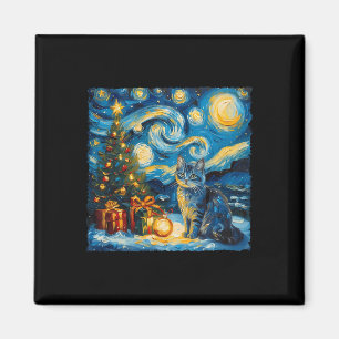 Kerst Russische blauwe kat Art Van Gogh's De ster Magneet