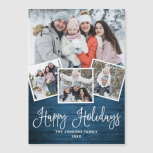 Kerst Rustiek Blauw Hout 4 FOTO Magnetische Kaart