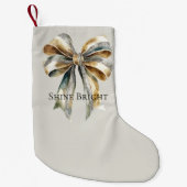 Kerst Rustiek Bord Green Gold Bow Gepersonaliseerd Kleine Kerstsok (Voorkant)