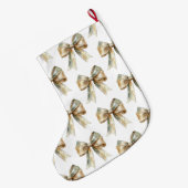 Kerst Rustiek Groen Goud Boog Gepersonaliseerd Grote Kerstsok (Achterkant (Hangend))