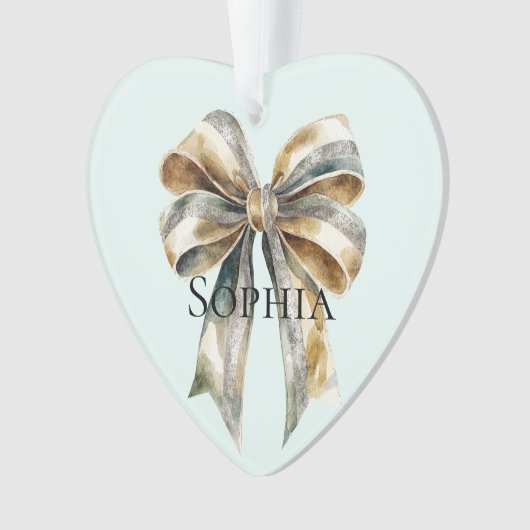 Kerst Rustiek Groen Goud Boog Gepersonaliseerd Ornament (voorkant)