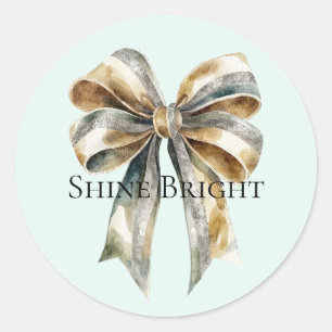 Kerst Rustiek Groen Goud Boog Gepersonaliseerd Ronde Sticker