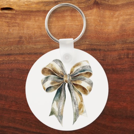 Kerst Rustiek Groen Goud Boog Gepersonaliseerd Sleutelhanger (Achterkant)