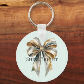 Kerst Rustiek Groen Goud Boog Gepersonaliseerd Sleutelhanger (Voorkant)