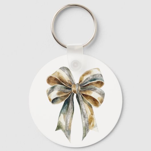 Kerst Rustiek Groen Goud Boog Gepersonaliseerd Sleutelhanger (Achterkant)