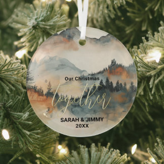 Kerst Rustiek Mountain Adventure Outdoor Paar Glas Ornament