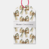 Kerst Rustiek Wit Groen Gouden Bogen Cadeaulabel (Voorkant)