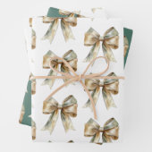 Kerst Rustiek Wit Groen Gouden Bogen Inpakpapier Vel (In situ)