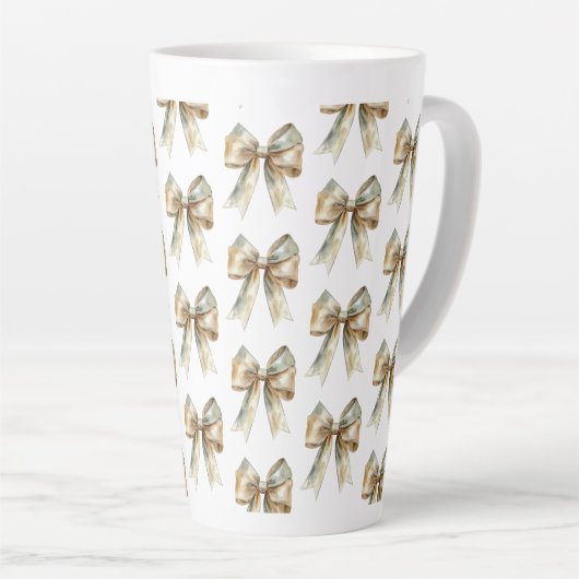 Kerst Rustiek Wit Groen Gouden Bogen Latte Mok (Rechterhoek)