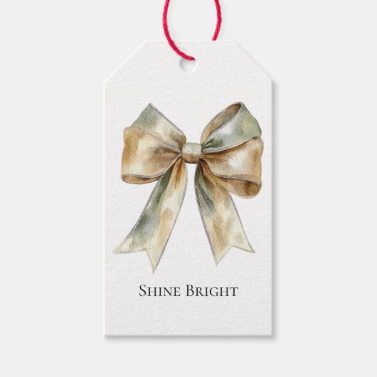 Kerst Rustiek Wit Groen Gouden Boog Gepersonalisee Cadeaulabel (Voorkant)