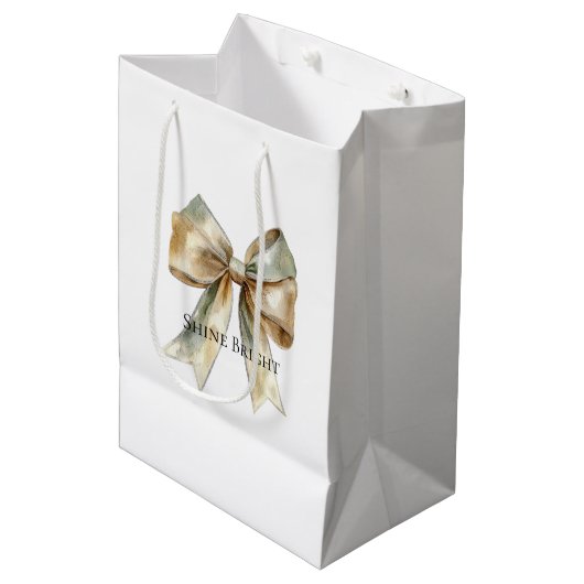 Kerst Rustiek Wit Groen Gouden Boog Gepersonalisee Medium Cadeauzakje (Voorkant Gekanteld)