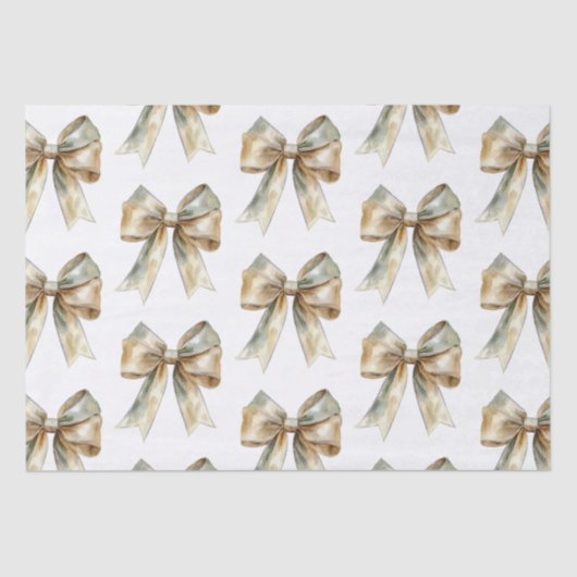Kerst Rustieke Chic Green Gold Bows Tissuepapier (Voorkant)