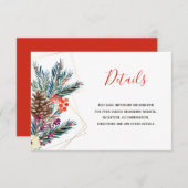 Kerst rustieke dennenappel bruiloft gastendetails informatiekaartje (Voorkant / Achterkant)